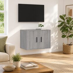 Grey Engineered Wood Wall Mounted TV Cabinet