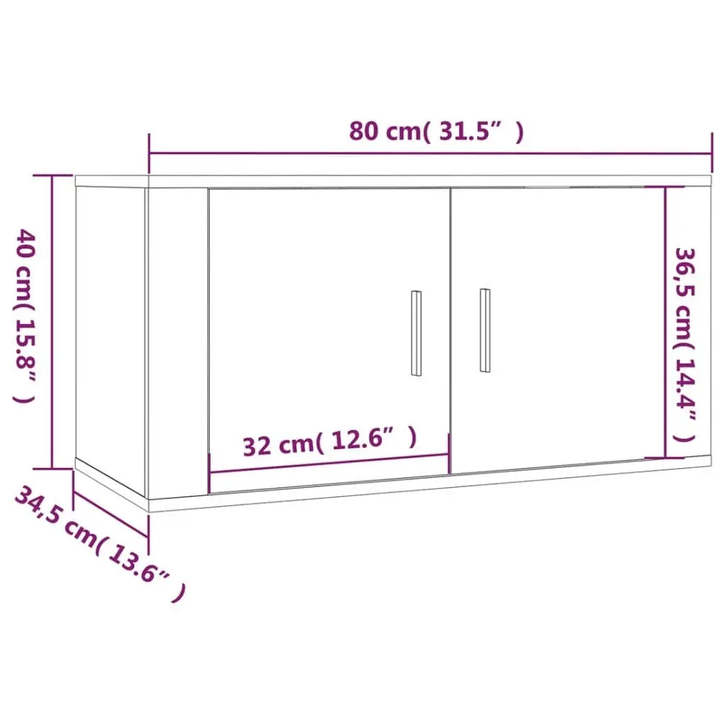 Wall Mounted TV Cabinet White High Gloss Media Storage Unit 80x34.5x40cm