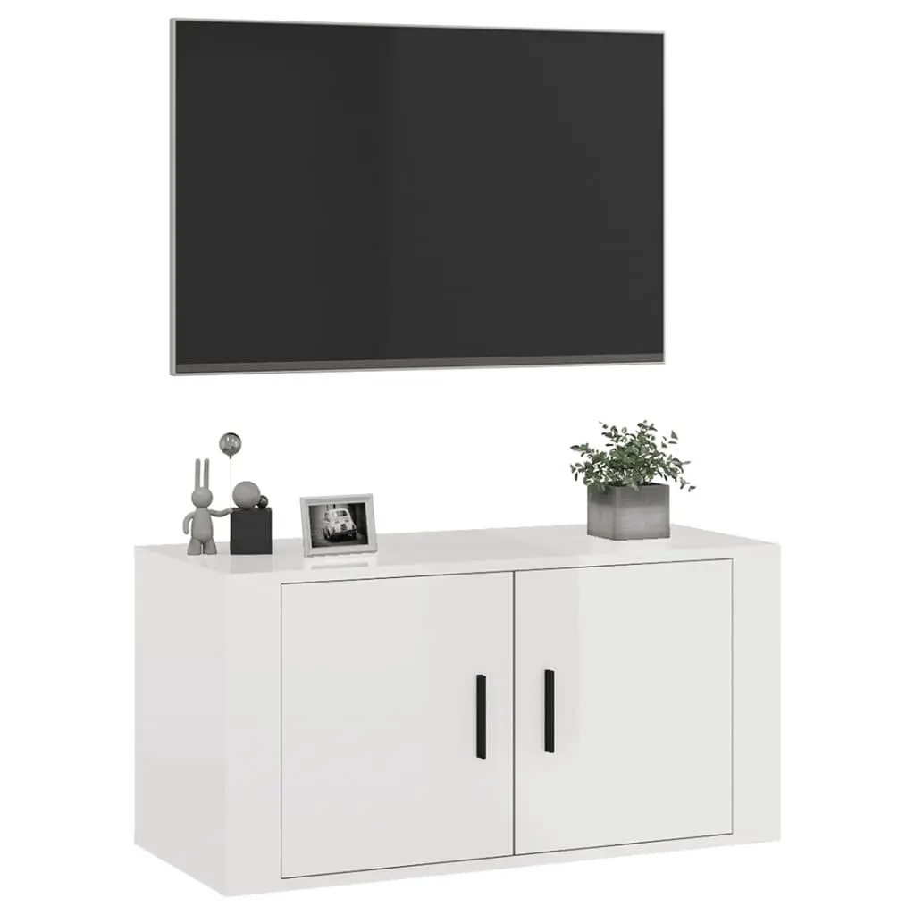 Wall Mounted TV Cabinet White High Gloss Media Storage Unit 80x34.5x40cm