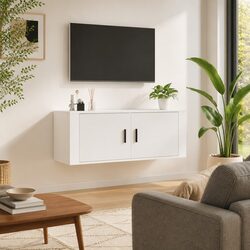 Wall Mounted TV Cabinet in White 100x34.5x40 cm
