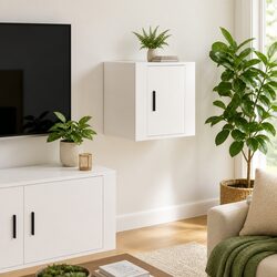 Wall-Mounted White TV Cabinet with Storage Solutions