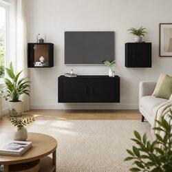 Black Engineered Wood Wall Mounted TV Cabinet