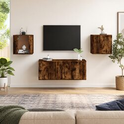 Wall Mounted TV Cabinet in Smoked Oak Brown