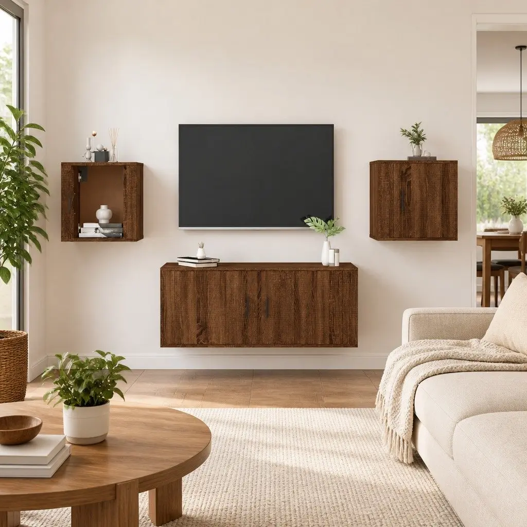Wall Mounted TV Cabinet Storage Unit 2 pcs Brown Oak 40 x 34.5 x 40 cm