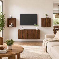 Wall Mounted TV Cabinet 2 pcs Brown Oak Media Organiser