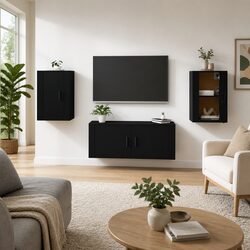 Wall Mounted TV Cabinet in Black – Efficient Storage Solution