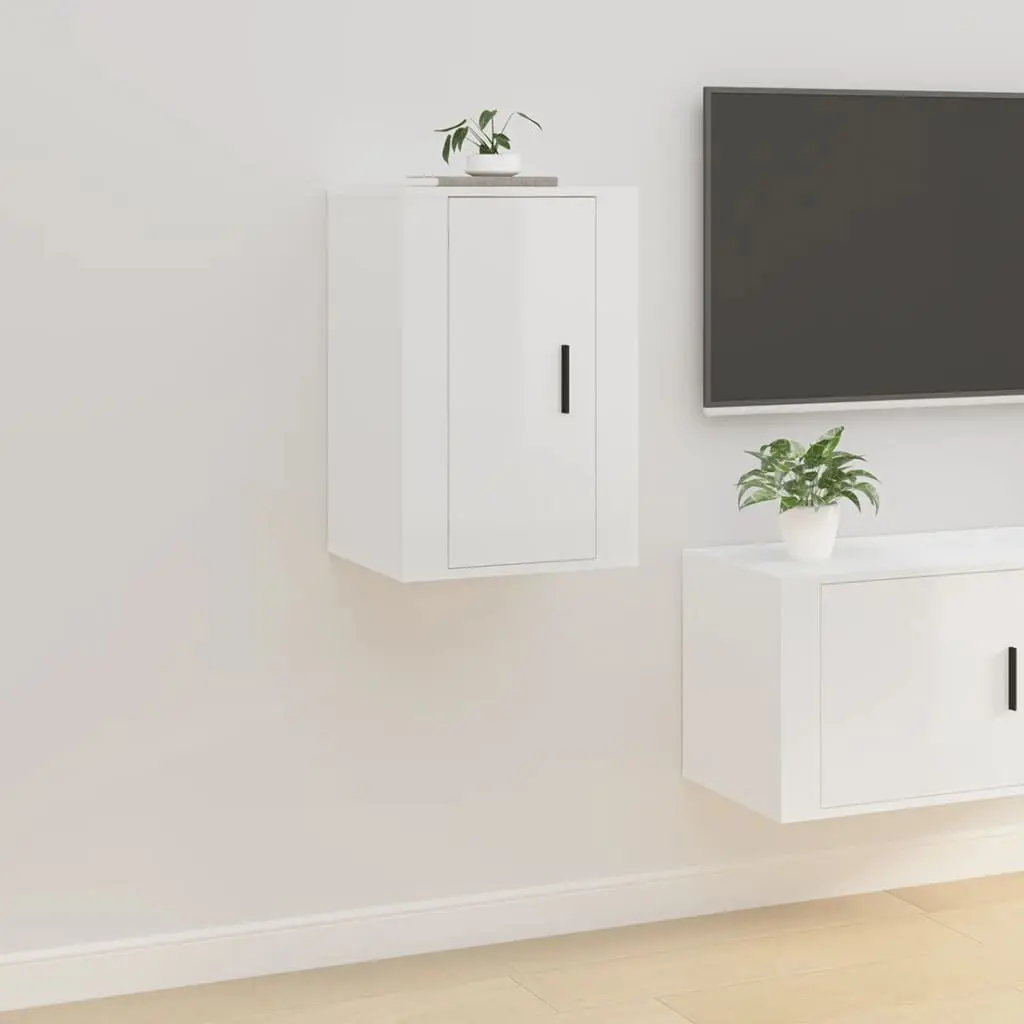 Wall Mounted Storage Unit High Gloss White Engineered Wood 40x34.5x60cm TV Cabinet with Two Compartments