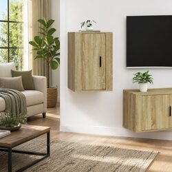 Engineered Wood Wall-Mounted TV Unit with Floating Shelves