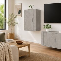 Grey Wall Mounted TV Cabinet with Storage Compartments