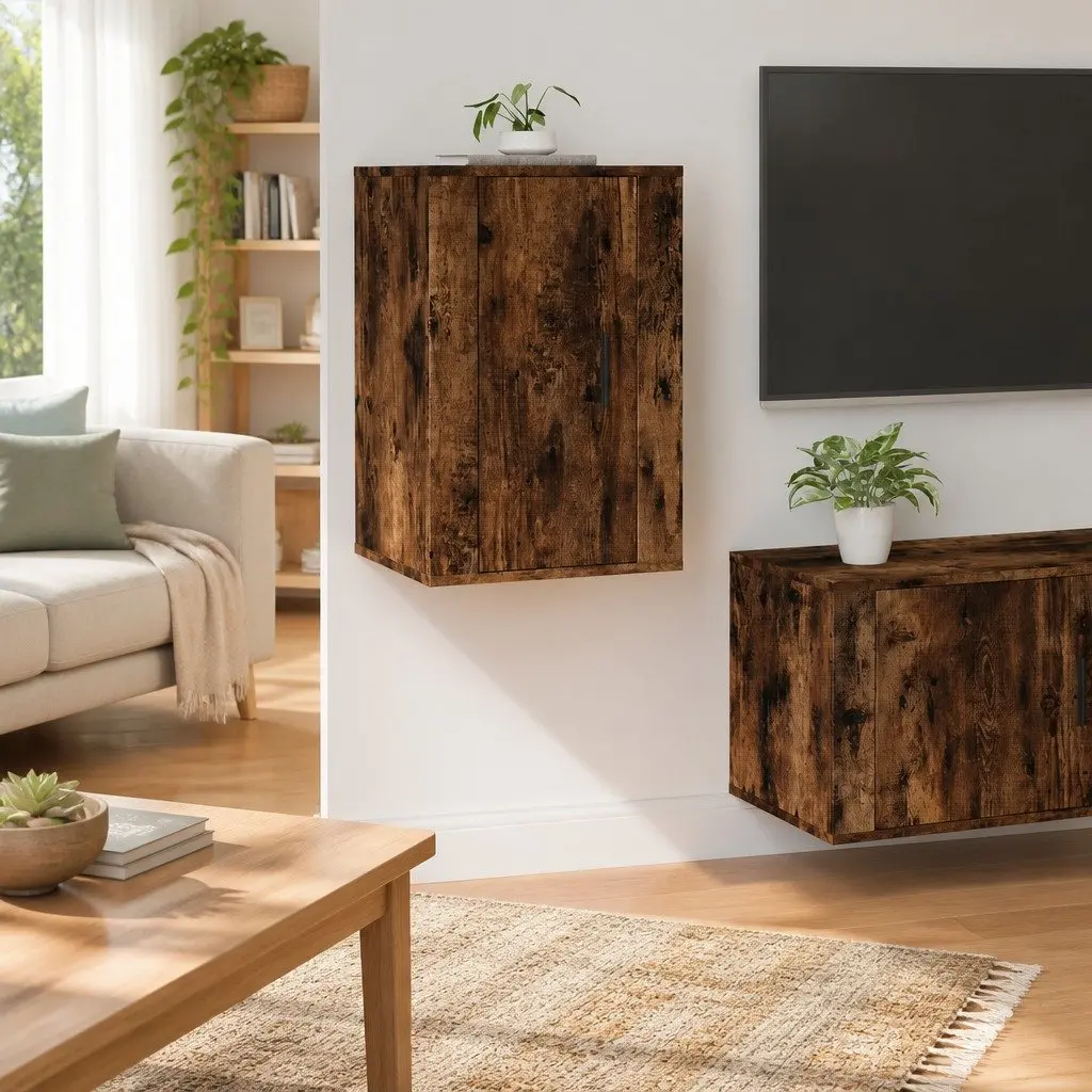 Wall Mounted TV Cabinet Storage Unit Brown Smoked Oak 40 x 34.5 x 60 cm
