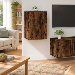 Wall Mounted TV Cabinet - Smoked Oak Media Storage Unit