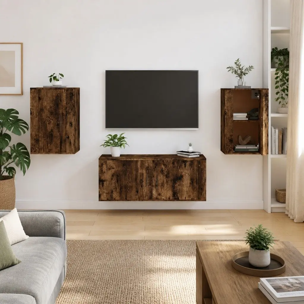 Wall Mounted TV Cabinet Space Saving 40x34.5x60cm Brown Wood Storage Unit