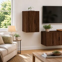 Engineered Wood Wall Mounted TV Cabinet in Brown Oak
