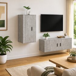 Wall Mounted Grey TV Cabinet with Engineered Wood Structure