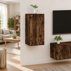 Wall Mounted TV Cabinet in Engineered Wood, Brown