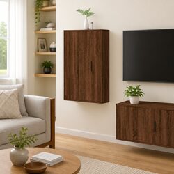 Wall Mounted TV Cabinet in Brown Oak, 40x34.5x80 cm