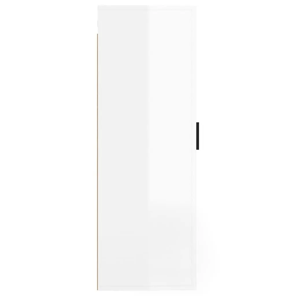 Wall Mounted Cabinet Engineered Wood White High Gloss 40cm Width 34.5cm Depth 100cm Height 3 Compartment Storage Unit