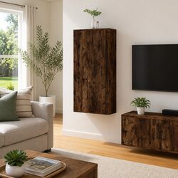 Wall Mounted Media Unit in Brown Engineered Wood, 40x34.5x100cm