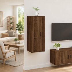 Wall-Mounted TV Cabinet in Brown Oak 40x34.5x100cm