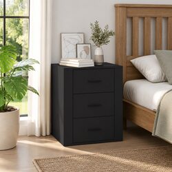 Engineered Wood Black Nightstand 50x36x60 cm with 3 Drawers