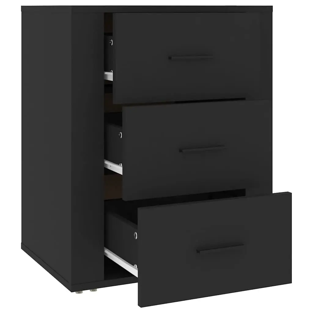 Bedside Cabinet Black 50x36x60 cm Engineered Wood 3 Drawer Storage
