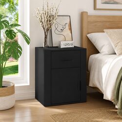 Black Nightstand with Storage Drawer and Door Compartment