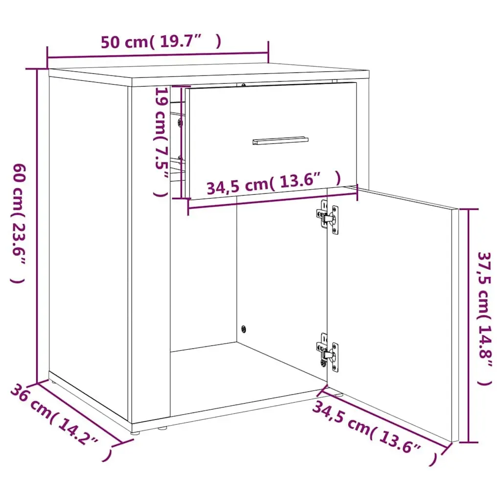 Bedside Cabinet Black Nightstand Storage Drawer Door Compartment 50x36x60cm