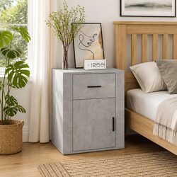 Engineered Wood Grey Nightstand with Compartment
