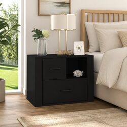 Engineered Wood Black Bedside Cabinet 60x36x45cm