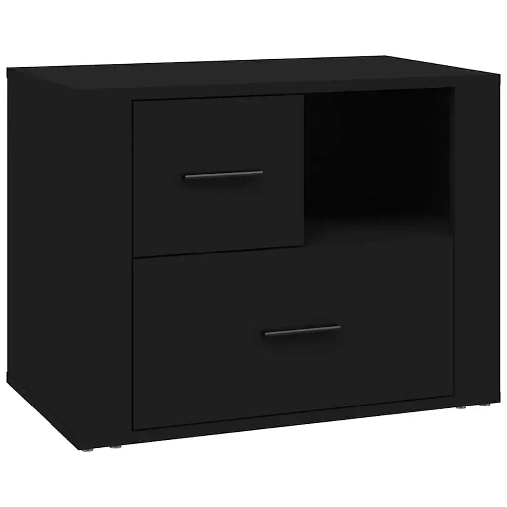Bedside Cabinet Black 60x36x45cm Storage Drawers Compartment