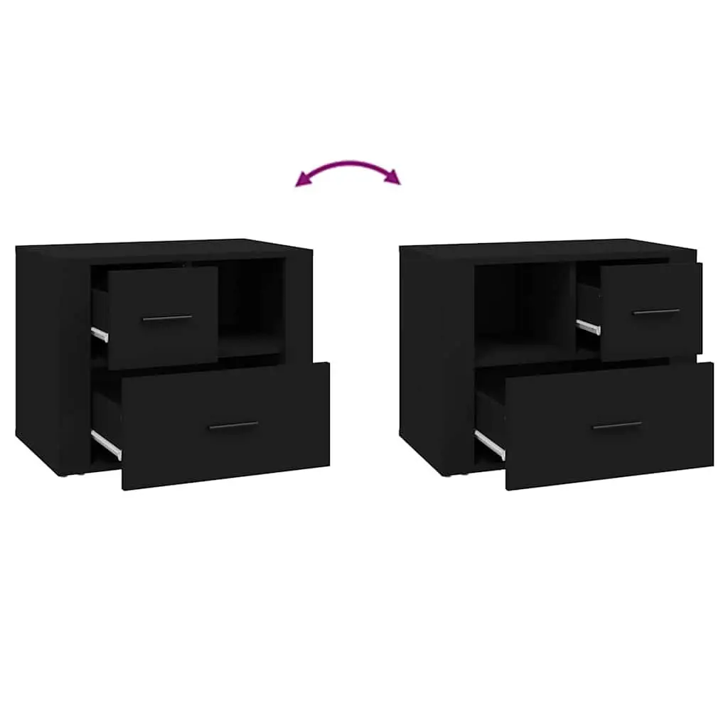 Bedside Cabinet Black 60x36x45cm Storage Drawers Compartment