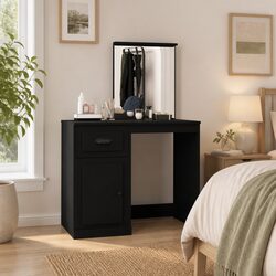 Black Engineered Wood Dressing Table with Mirror
