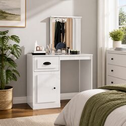 Dressing Table with Mirror in White High Gloss Finish