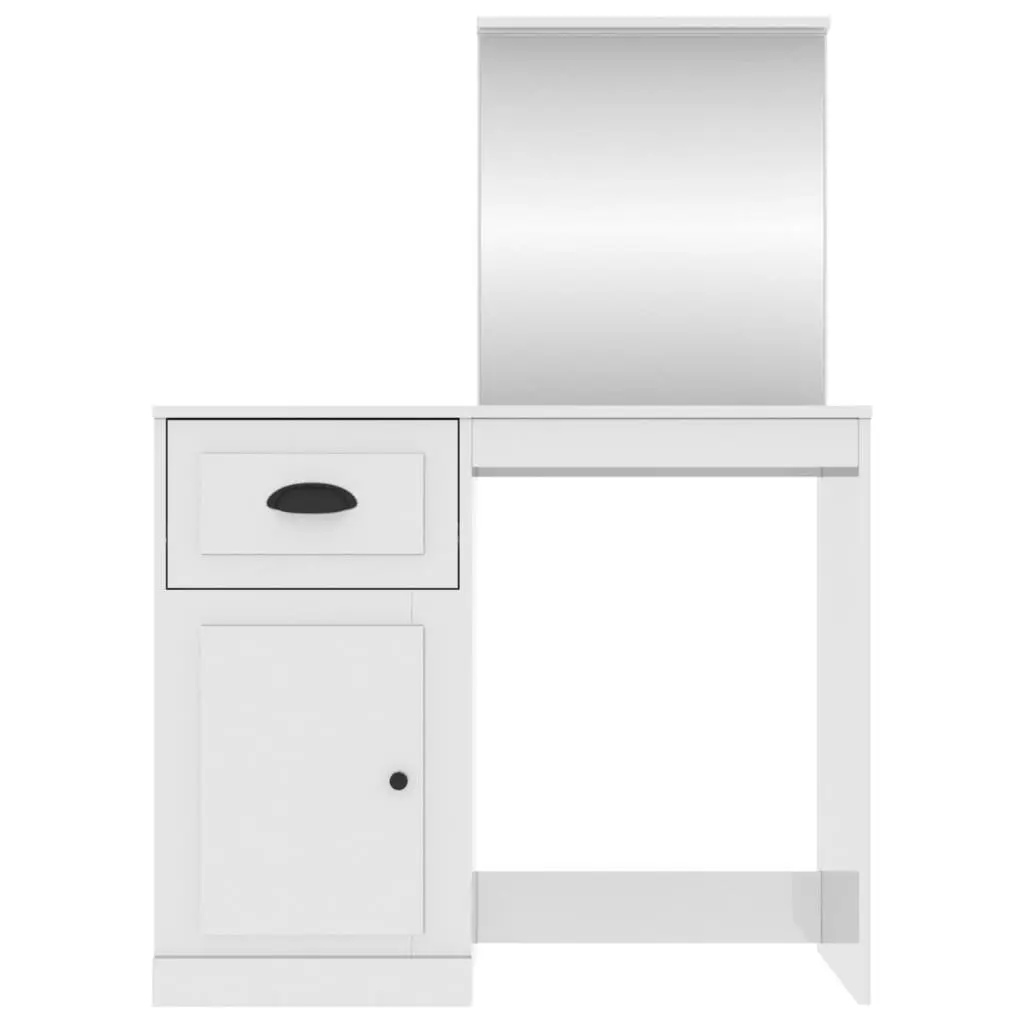 Dressing Table with Mirror Storage White High Gloss 90W x 50D x 132.5H cm