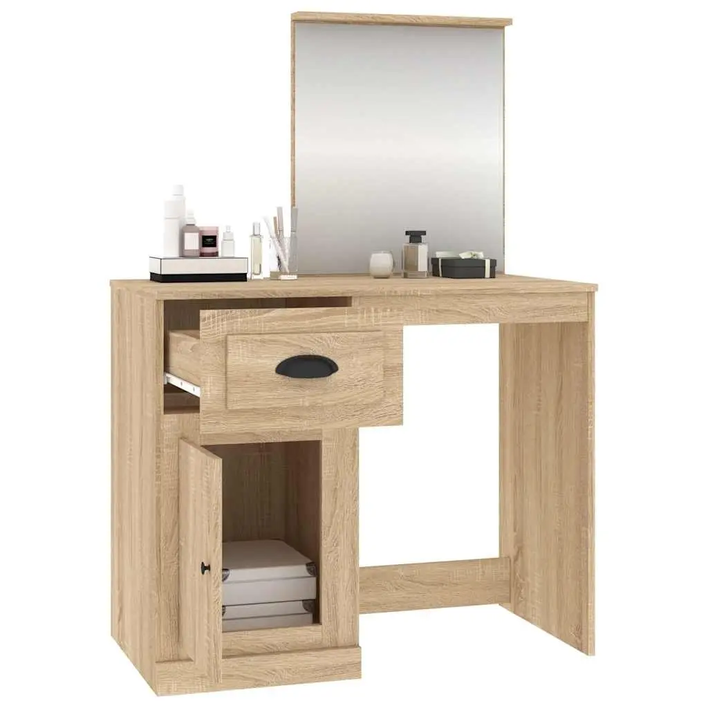 Dressing Table with Mirror Storage Brown Engineered Wood 90cm W x 50cm D x 132.5cm H