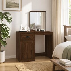 Engineered Wood Dressing Table with Mirror in Brown Oak