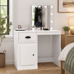 White LED Mirror Dressing Table with Storage Unit