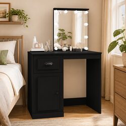 Black Vanity Makeup Desk with LED Mirror and Storage Unit
