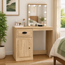 Engineered Wood Dressing Table with LED Mirror 90x50x132.5cm