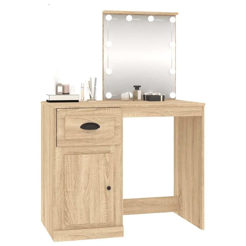 Dressing Table LED Mirror Storage Engineered Wood 90x50x132.5cm Brown