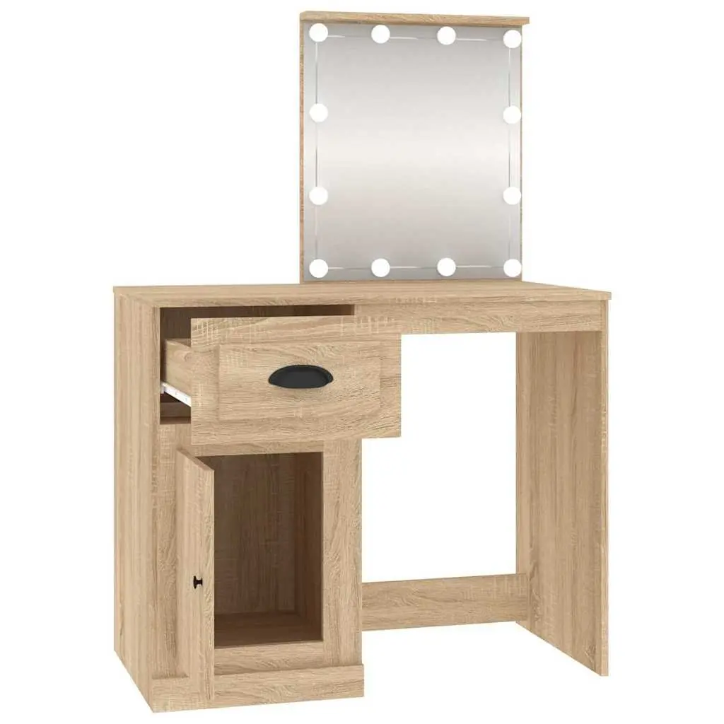 Dressing Table LED Mirror Storage Engineered Wood 90x50x132.5cm Brown