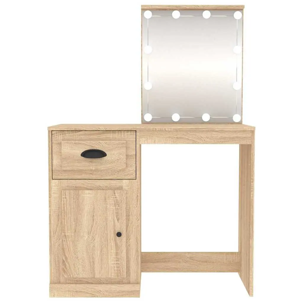 Dressing Table LED Mirror Storage Engineered Wood 90x50x132.5cm Brown