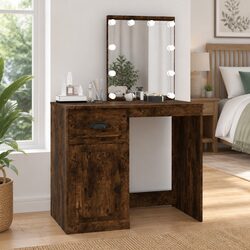 Dressing Table with LED Mirror in Smoked Oak Finish