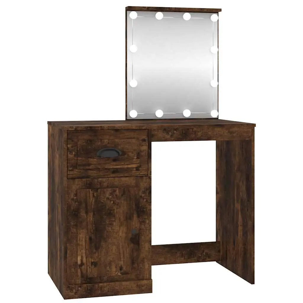 Dressing Table with LED Mirror Storage Smoked Oak Bedroom Vanity 90 x 50 x 132.5 cm