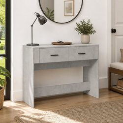 2-Drawer Grey Console Table for Hallway and Entryway