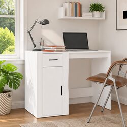 White Office Desk with 1 Drawer and 1 Cabinet, 100x49x75 cm
