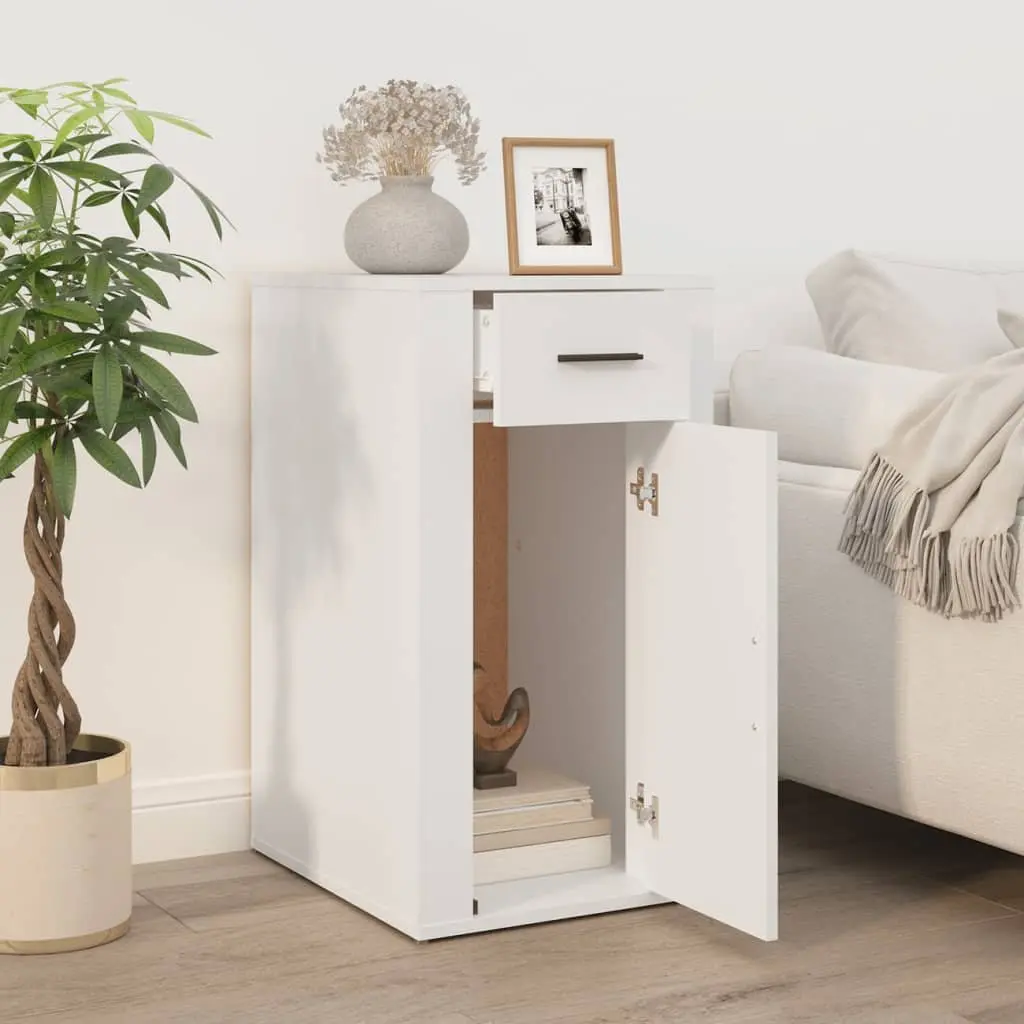 Desk Cabinet White Engineered Wood Compact Storage Organizer