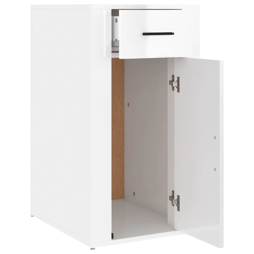 High Gloss White Desk Cabinet Storage Unit 40x49x75cm 1 Drawer 1 Door Engineered Wood