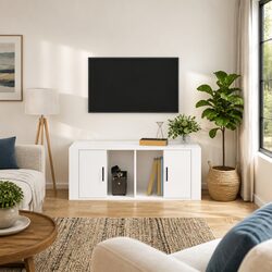 White High Gloss TV Cabinet with 4 Storage Compartments