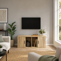 Engineered Wood Media Storage Unit in Brown with Doors